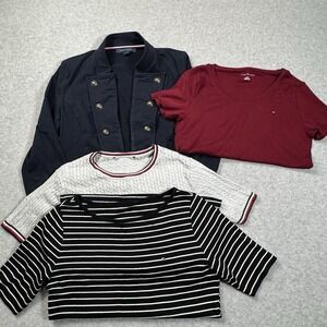 Tommy Hilfiger Women Tops Lot Medium Jacket Tees Preppy Classic 4Pc Cotton